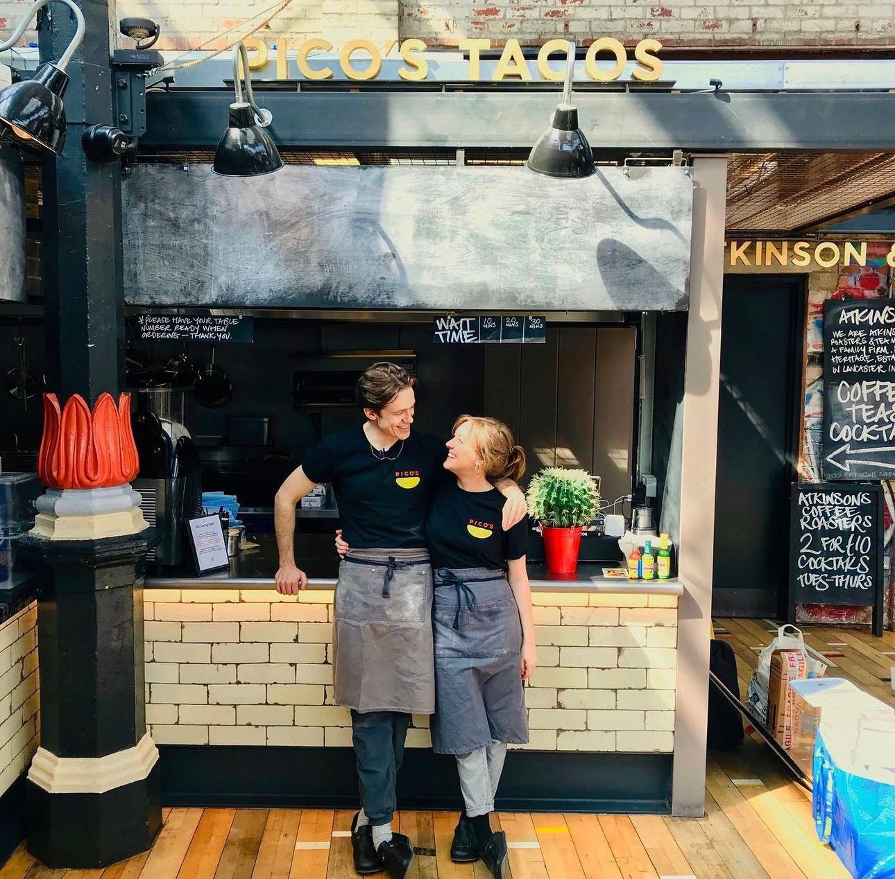 Luc and Laura at the Pico's Tacos stall, Mackie Mayor