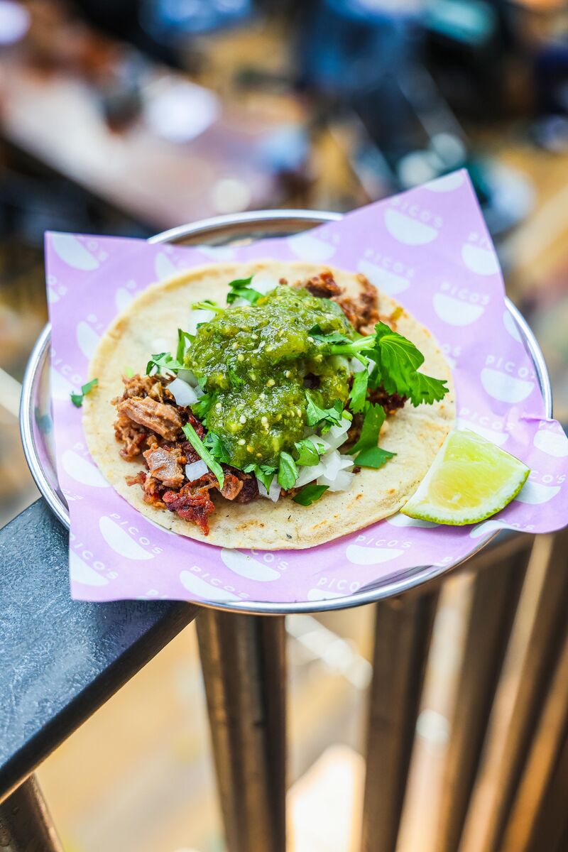 A single taco with onion and coriander